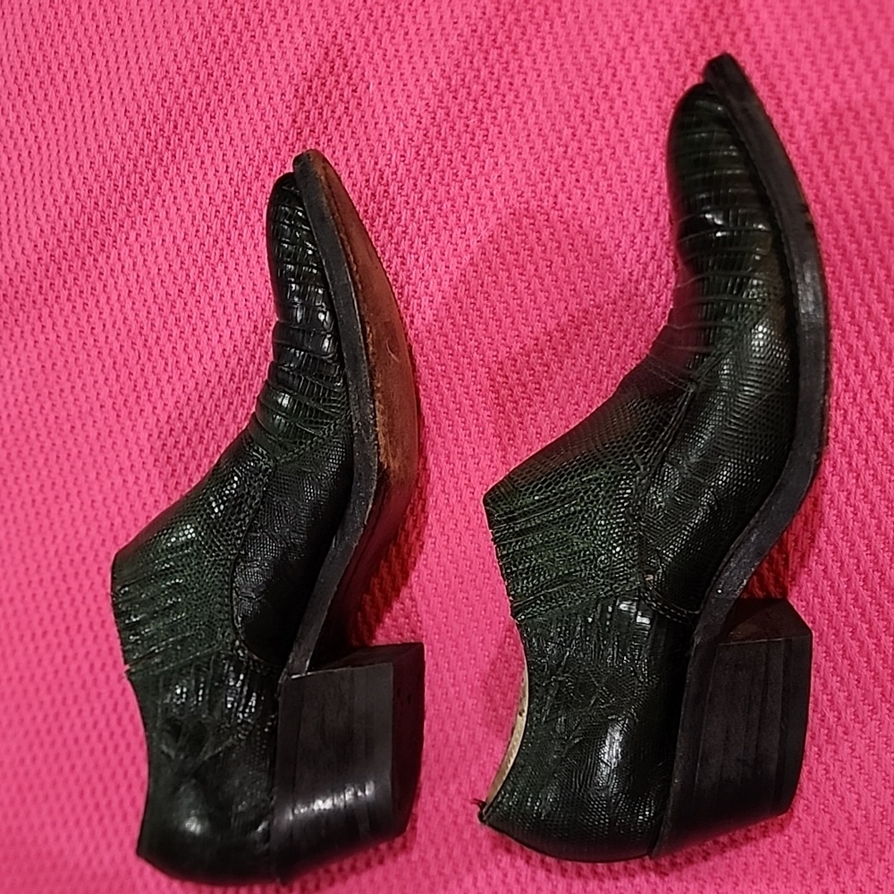 Nocona Boots Dark Green Lizard Cowgirl Ankle Boots Size 5-1/2B Vintage 1990s